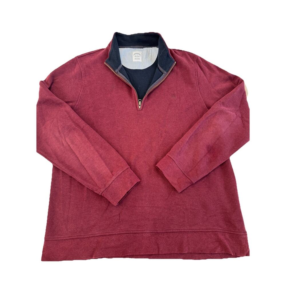 Brooks Brothers Men's XL Red Solid 1/4 Zip Mock Neck Cotton Blend Sweatshirt